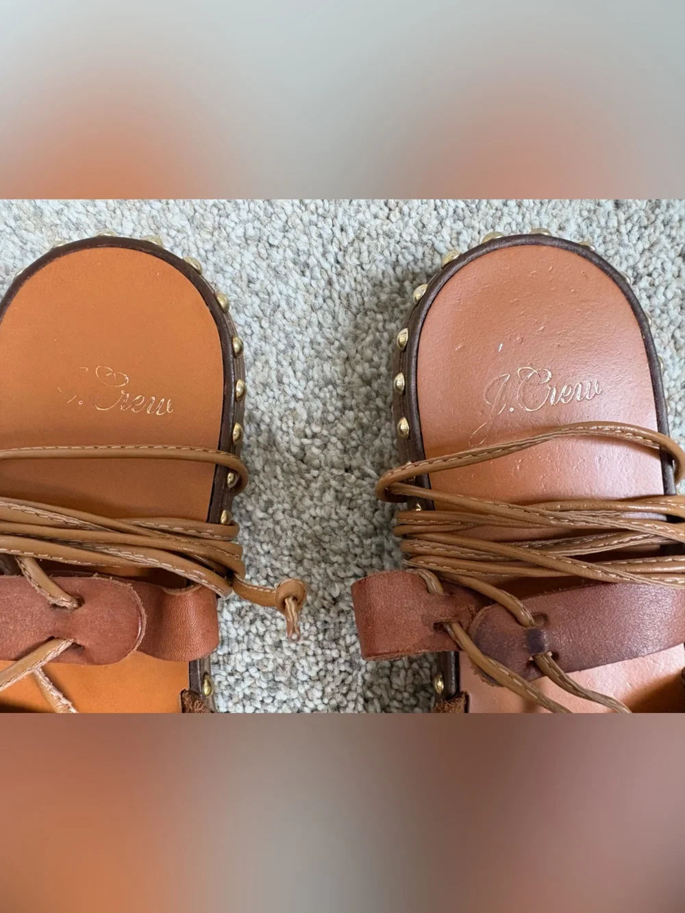 J. Crew- Women’s Leather Studded Ankle Wrap Sandals - Size 6.5 - Brown &‎ Gold